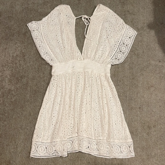 Surf Gypsy white 100% cotton V-Neck dress / Cover-Up M - Picture 5 of 7